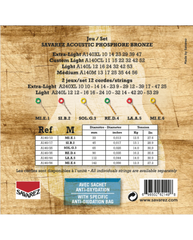 SAVAREZ A140M Medium Phosphore Bronze 13-56 - Cordes guitare acoustique