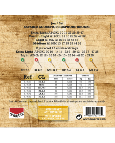 SAVAREZ A140CL Custom Light Phosphore Bronze 11-52 - Cordes guitare acoustique