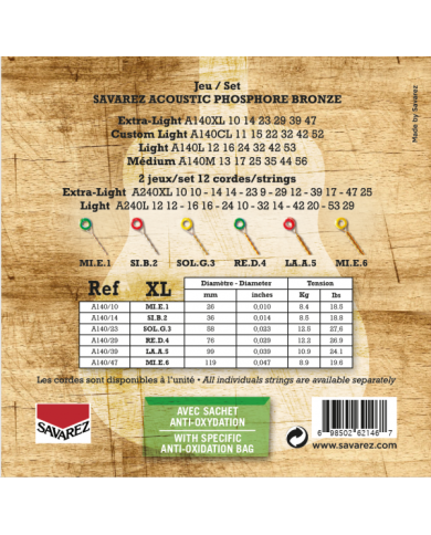 SAVAREZ A140XL Extra Light Phosphore Bronze 10-47 - Cordes guitare acoustique