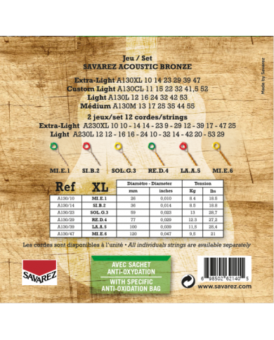 SAVAREZ A130XL Extra Light Bronze 10-47 - Cordes guitare acoustique