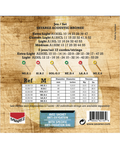 SAVAREZ A130M Medium Bronze 13-55 - Cordes guitare acoustique