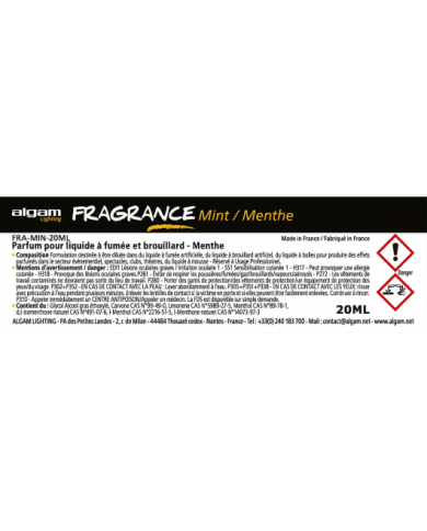 ALGAM LIGHTING - FRAGRANCE FRA-MIN-20ML - PARFUM POUR LIQUIDE À FUMÉE ET BROUILLARD - MENTHE ALGAM LIGHTING - FRAGRANCE FRA-MIN-20ML - PARFUM POUR LIQUIDE À FUMÉE ET BROUILLARD - MENTHE