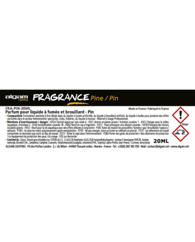 ALGAM LIGHTING - FRAGRANCE FRA-PIN-20ML - PARFUM POUR LIQUIDE À FUMÉE ET BROUILLARD - PIN ALGAM LIGHTING - FRAGRANCE FRA-PIN-20ML - PARFUM POUR LIQUIDE À FUMÉE ET BROUILLARD - PIN