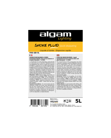 ALGAM LIGHTING - FOG-QD-5L - LIQUIDE À FUMÉE - DISPERSION RAPIDE - EFFET CO2 - 5L