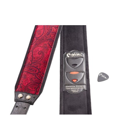 RIGHTON - J-PAISLEY-RD - SANGLE GUITARE VELOUR - ROUGE RIGHTON - J-PAISLEY-RD - SANGLE GUITARE VELOUR - ROUGE