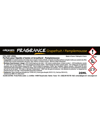 ALGAM LIGHTING - FRA-GRF-20ML - PARFUM POUR MACHINE A FUMER - PAMPLEMOUSSE - 20ML