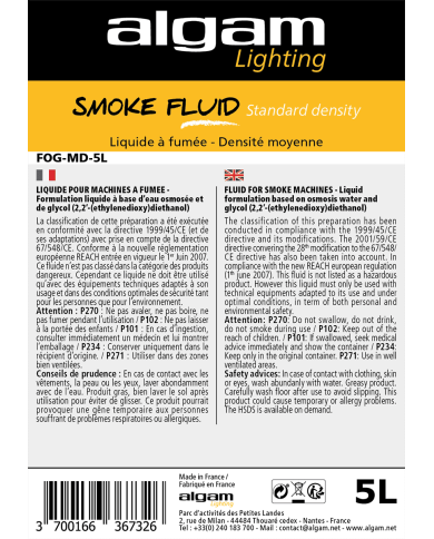ALGAM LIGHTING - FOG-MD-5L - LIQUIDE À FUMÉE - MOYENNE DENSITE - 5L