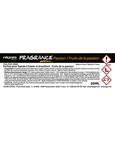 ALGAM LIGHTING - FRA-PAS-20ML - PARFUM POUR LIQUIDE À FUMÉE ET BROUILLARD - FRUIT DE LA PASSION