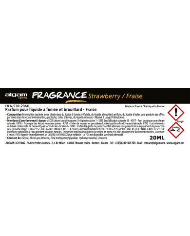 ALGAM LIGHTING - FRA-STR-20ML - PARFUM POUR LIQUIDE À FUMÉE ET BROUILLARD - FRAISE